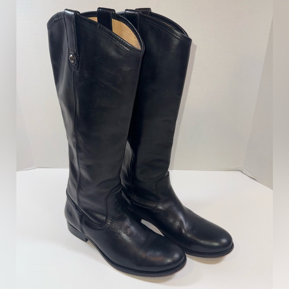 Frye Melissa Boots Women's 10 B Riding Buttons 15" Tall Black Leather.